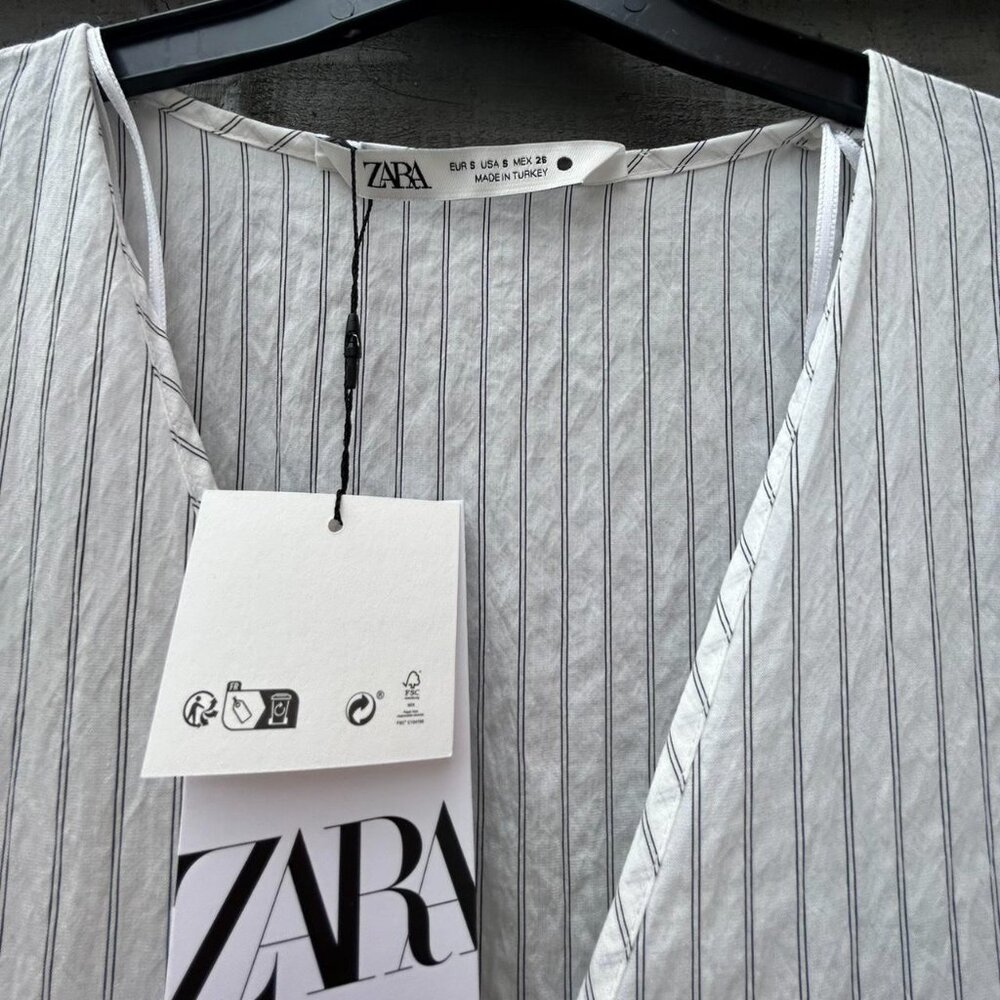 NWT ZARA The Catalina  Charcoal Gray Striped Long Sleeve Midi Maxi Dress S Small - Picture 8 of 9